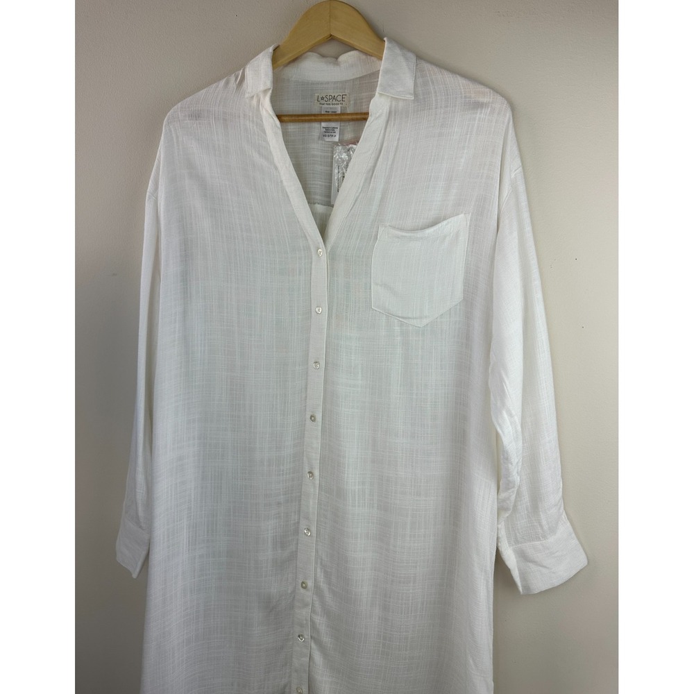 L*SPACE Barcelona Dress White Shirt Dress Coverup Button Up Pocket XS/S *No Belt - Picture 4 of 10